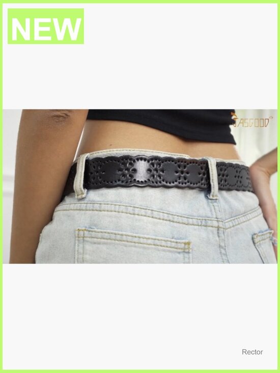 Women\'s Genuine Leather Wide Belt with Floral Cutouts main image 4